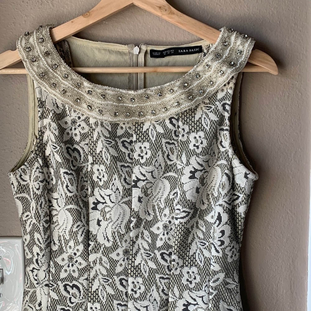 ZARA Beaded Collar Lace Sleeveless Mini Dress